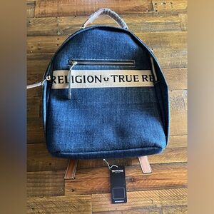Dark denim true religion backpack NWTW patch Buddha logo